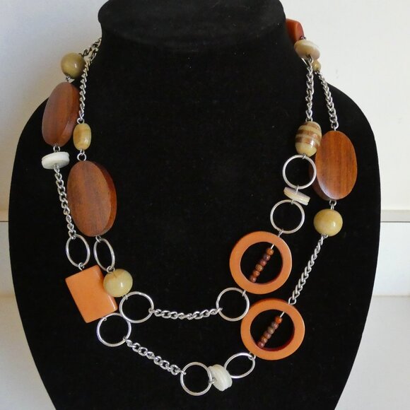 CHICO'S Wood Mixed-Media 40"-45" Statement Necklace / Belt - Picture 1 of 4